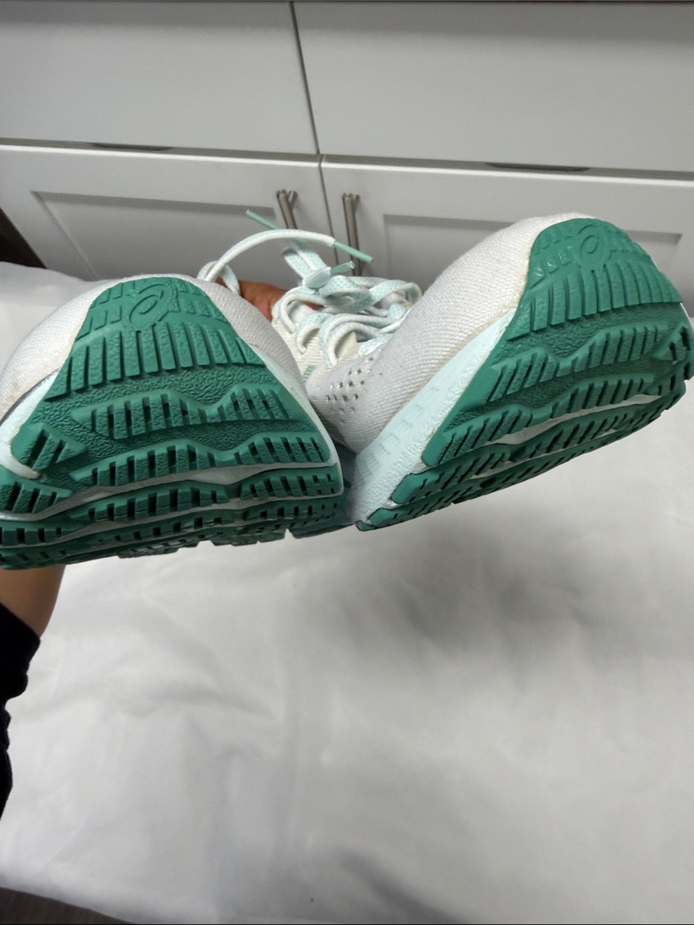 Asics White and Mint Green Women's Athletic Running Shoes - Picture 9 of 16